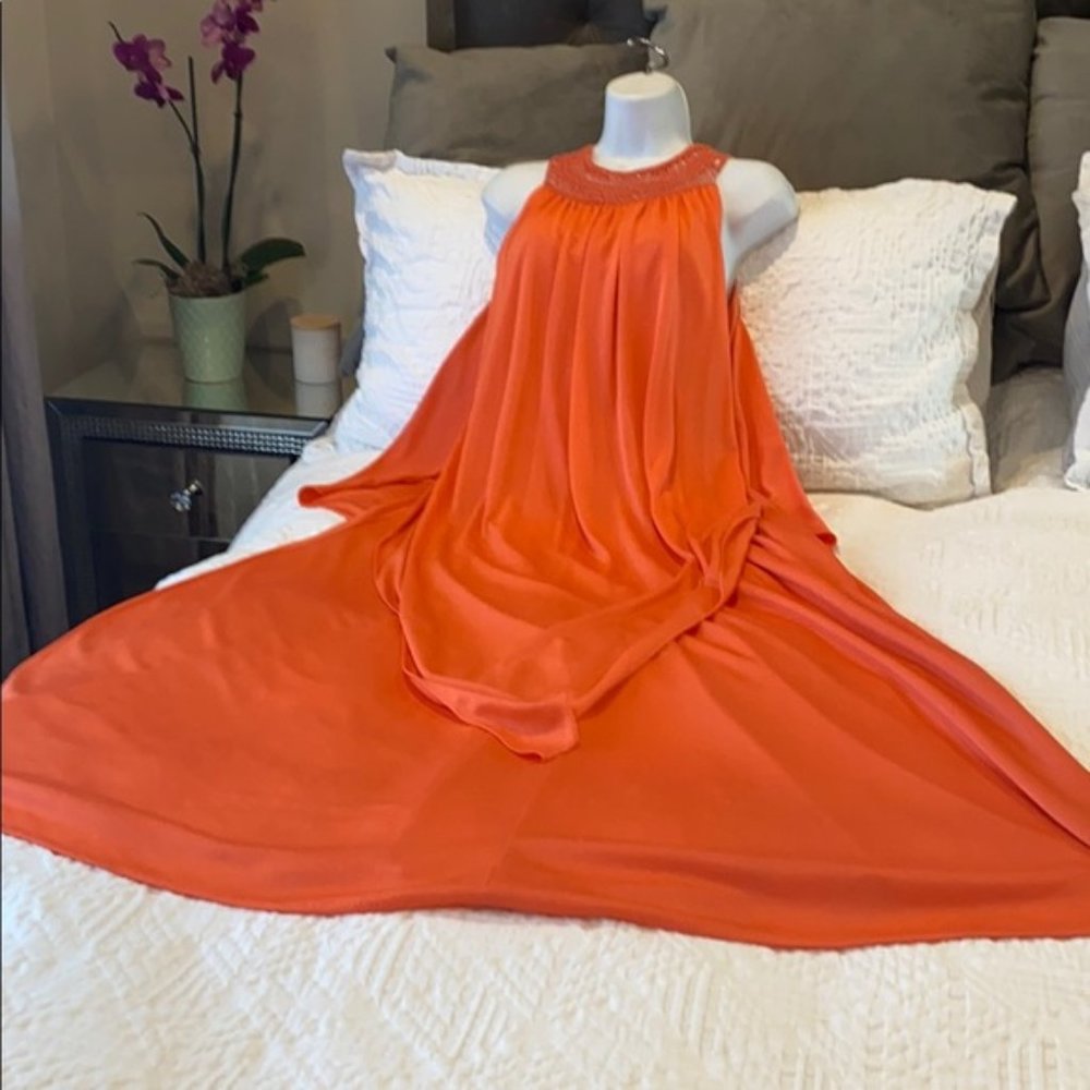 Vintage I.Magnin 70s Grecian Goddess Flowy Maxi Gown Halter Slip Dress Kaftan - Picture 9 of 11